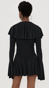 Norma Kamali - Long Sleeve Deep V Ruffle Mini Dress