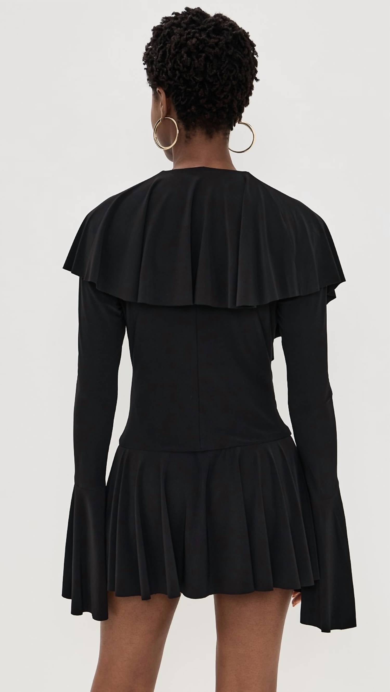 Norma Kamali - Long Sleeve Deep V Ruffle Mini Dress