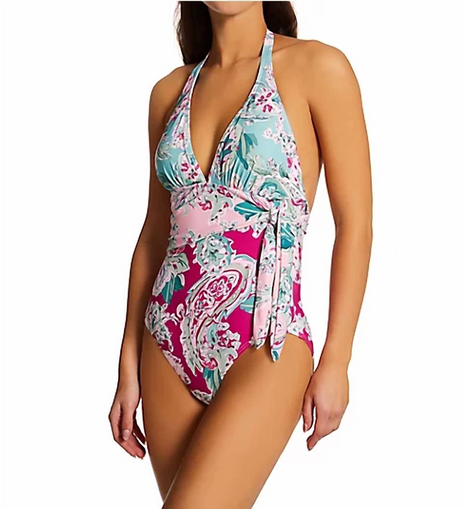 Carmen Marc Valvo - Paisley Scarf Tie One Piece Swimsuit