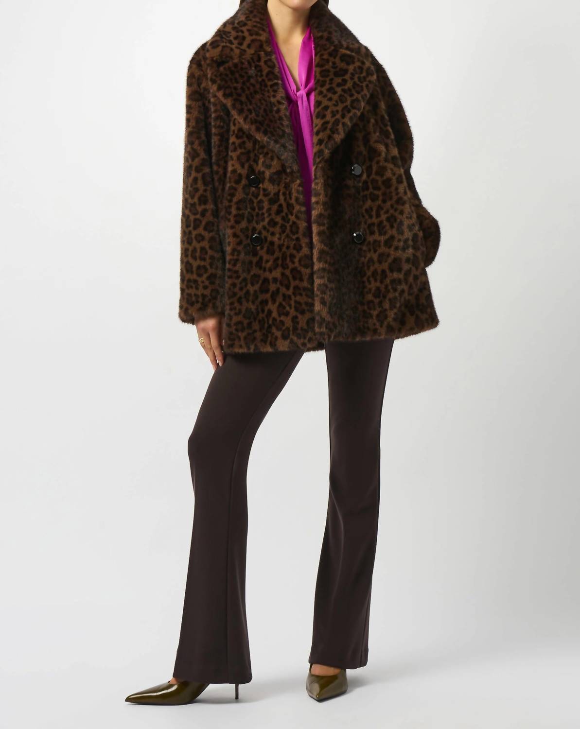 Joseph Ribkoff - Faux Fur Leopard Print Double-breasted Coat
