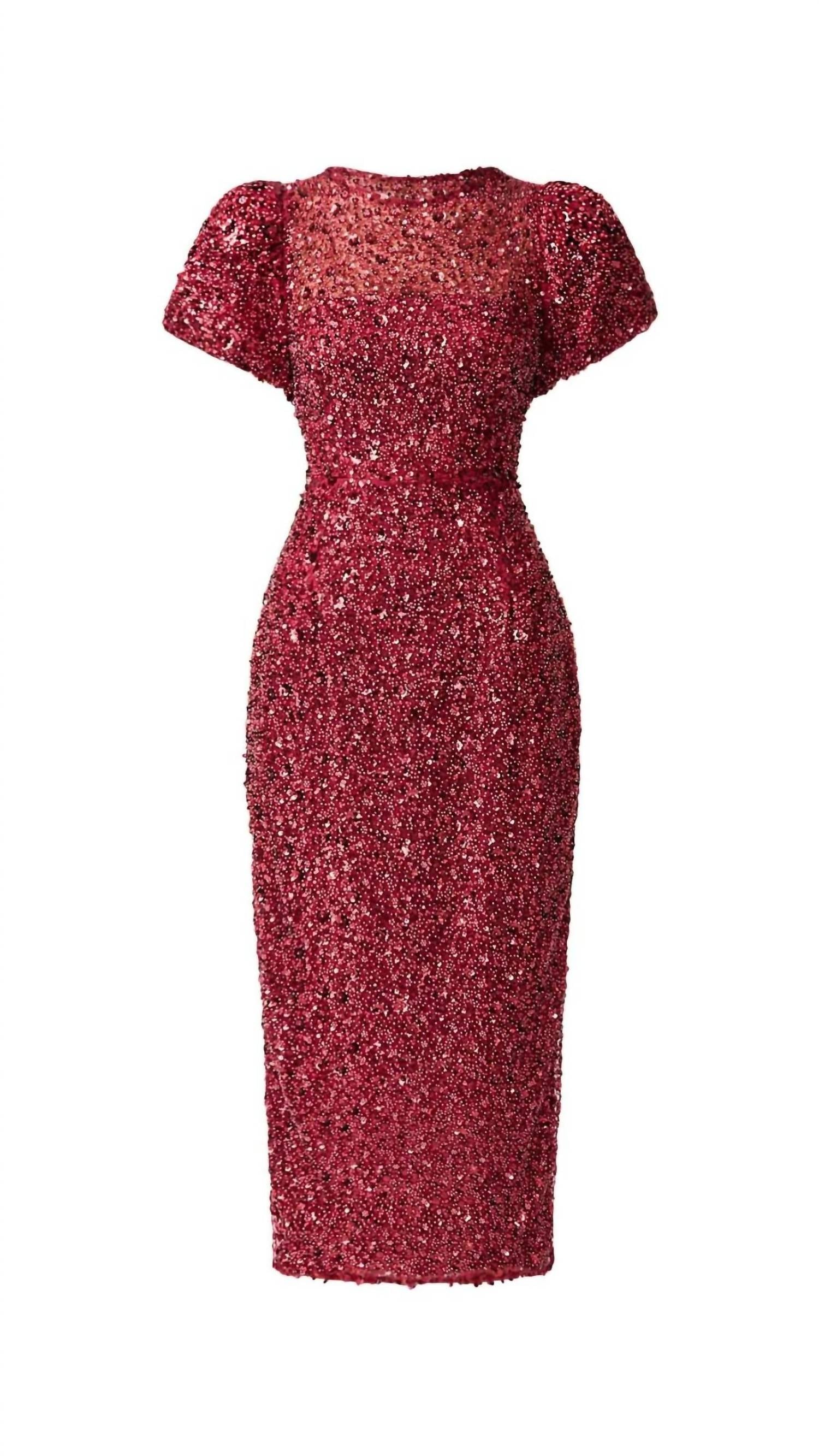 ELLIATT Carmen Puff Sleeve Midi Dress in berry - women's dress - view 4