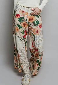 POL Patchwork Floral Woven Pants - women's pants