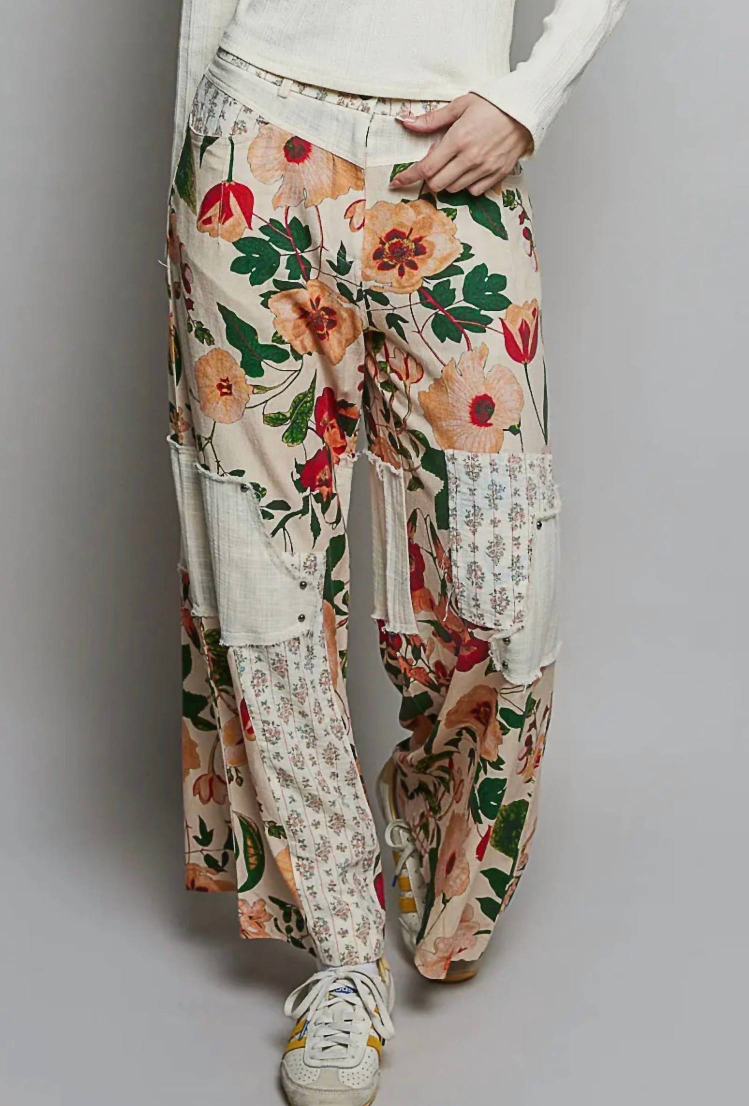POL Patchwork Floral Woven Pants - women's pants