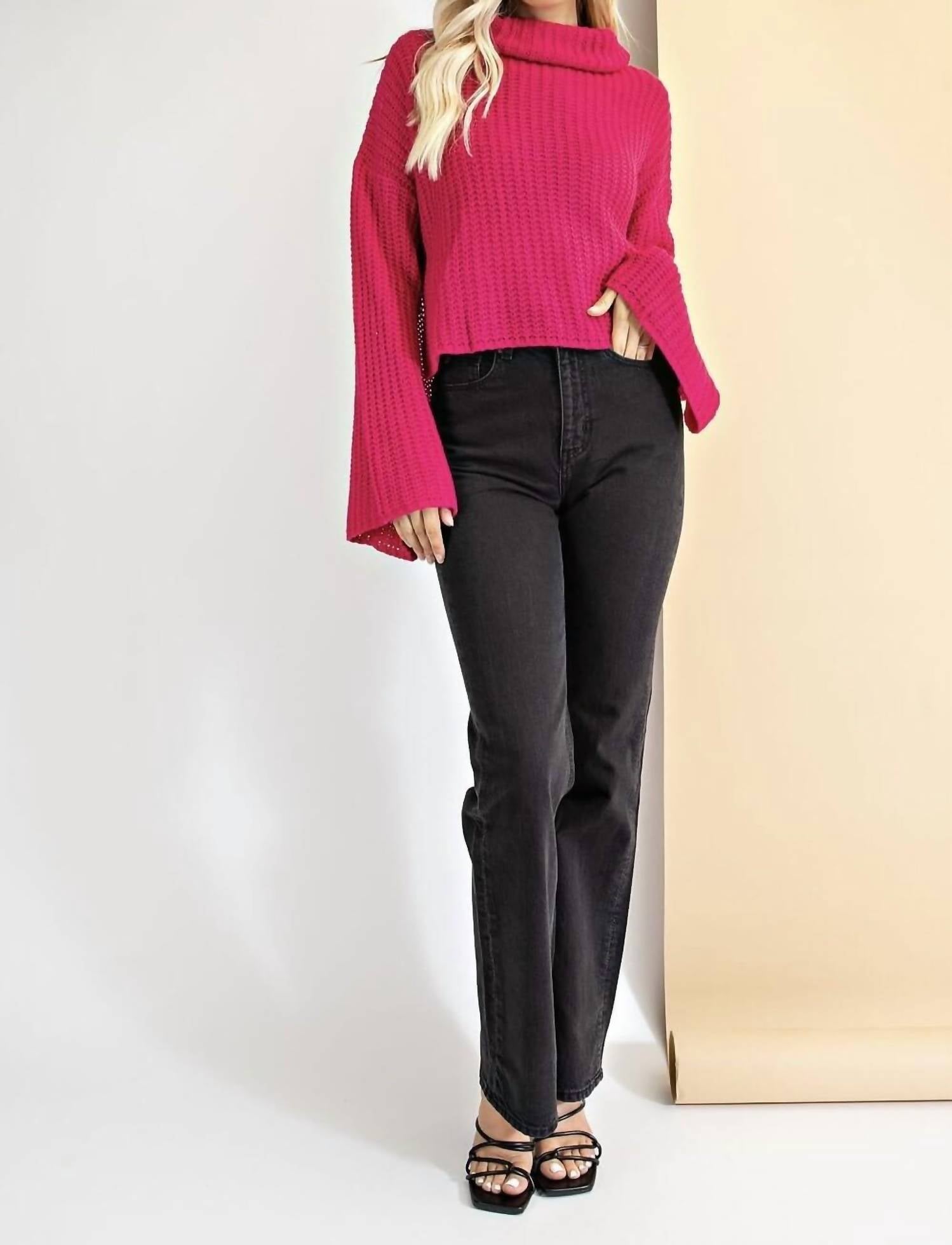 Glam - Barbie Turtle Neck Sweater With Slit At The Sides