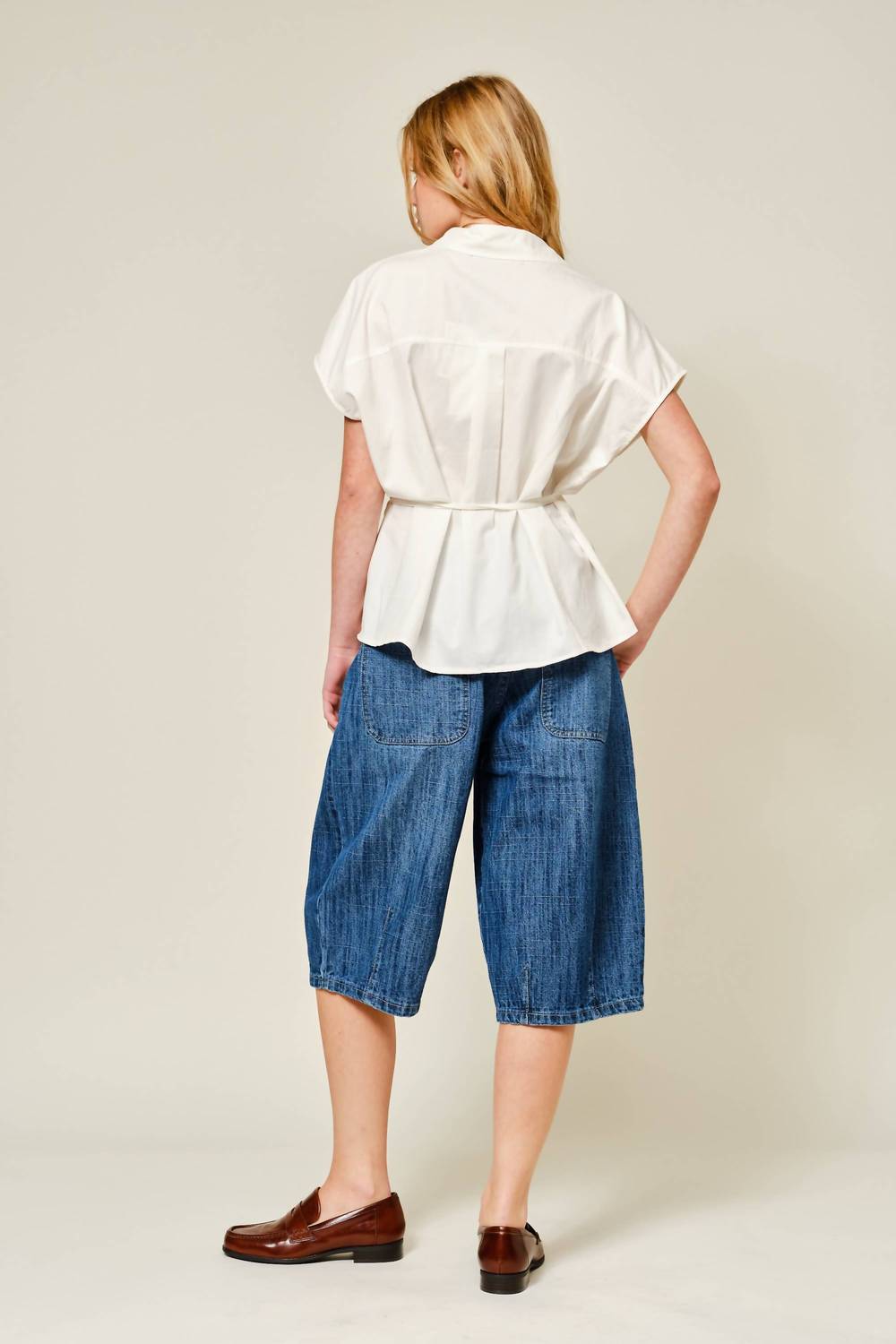 Aaron & Amber - Belted Detail Button Top