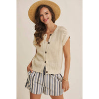 In February - Breezy Open Knit Button-down Sweater Vest