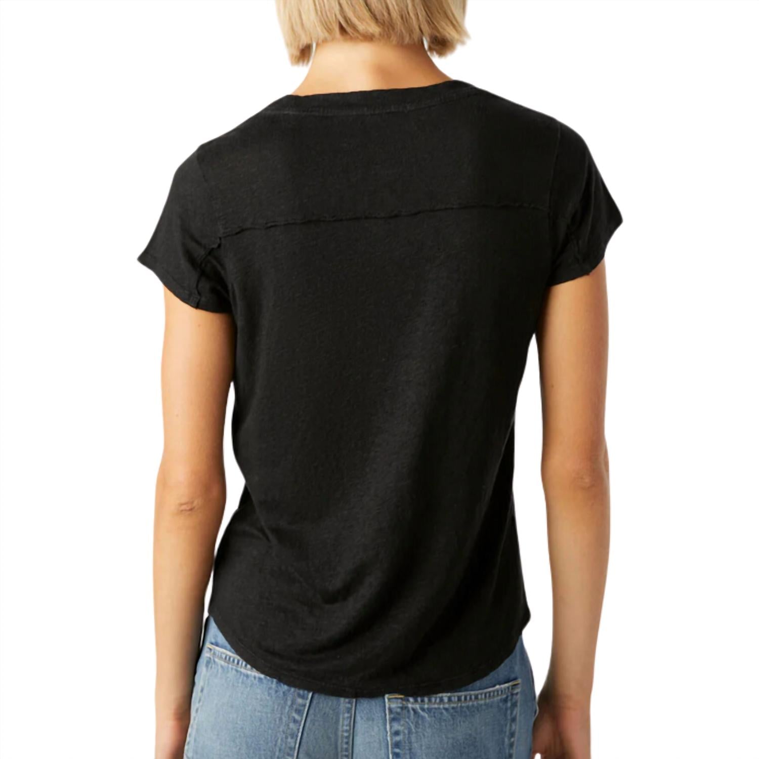 AMO Women's Sweetness V Neck Top in black - women's t-shirt - detail view