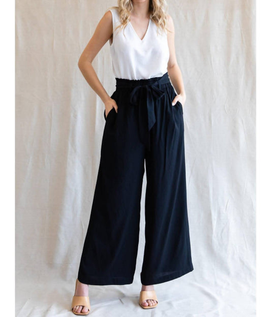 Solid Wide Leg Pants With Stretch-Band Ribbon And Self-Tie Waist