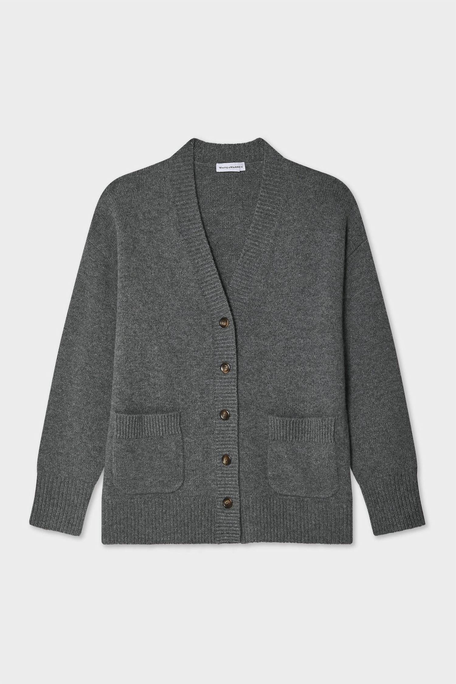 White + Warren Cashmere Luxe Pocket Cardigan in graphite - women's cardigan - view 4