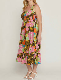 Entro - Floral Smocked Midi Dress
