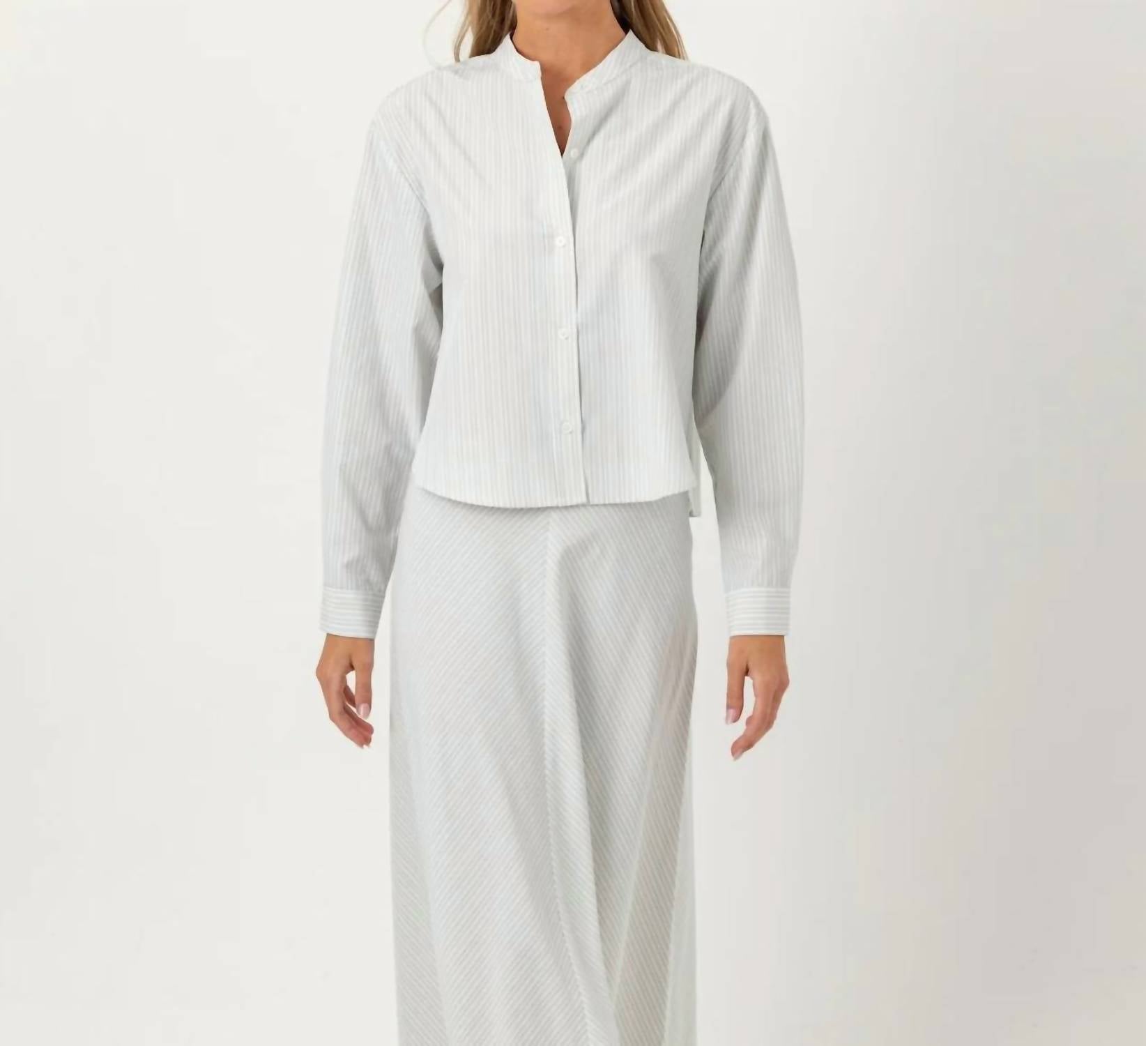 sundays Sadie Long Sleeve Shirt in silver top stitch - women's long sleeve top - alternate view