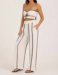 Vintage Havana VISCOSE LINEN PANTS in earthy sand black - women's pants - alternate view