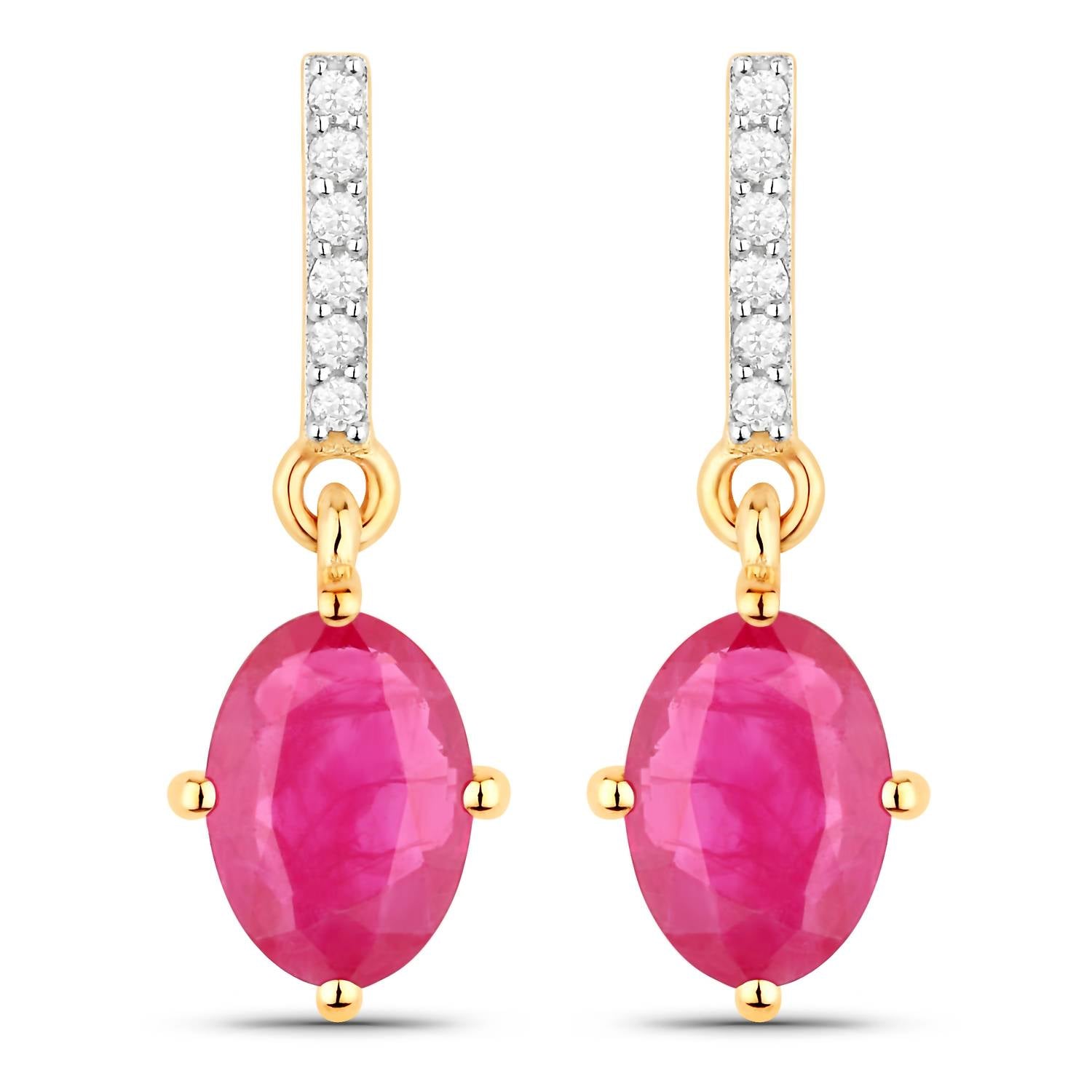 Diana M Jewels Women's Oval Natural Ruby Stud Earrings (1.75 Ct) - Classic in 14k yellow gold - women's jewelry