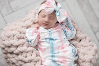 Adorable Sweetness - Infant Bow Rows Baby Gown and Bow Headband Set