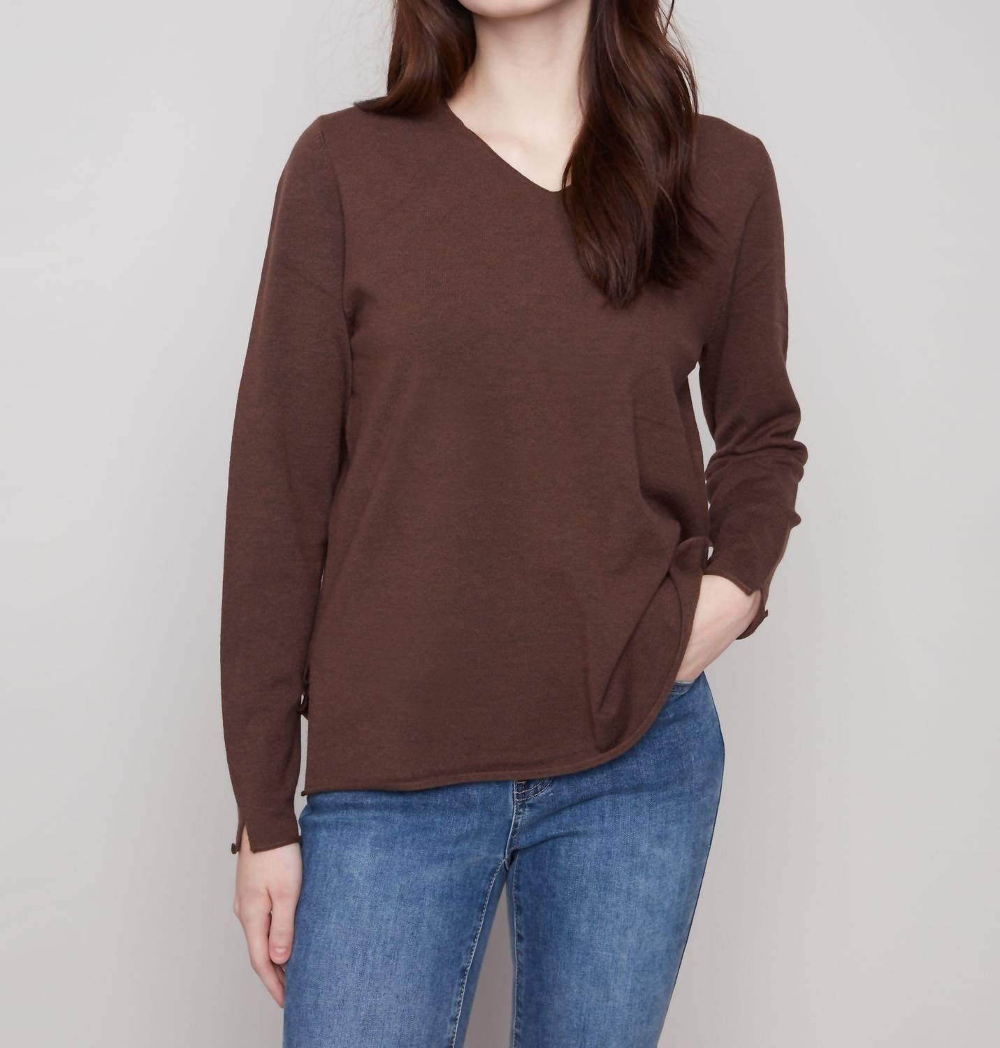 Charlie B - Basic Long Sleeve V-neck Sweater
