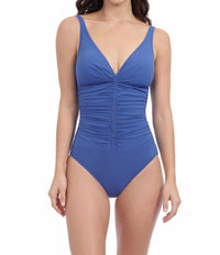 Profile By Gottex - Solo Denim D Cup V Neck One-piece Swimsuit With Soft Cups Tummy Control And Back Lining