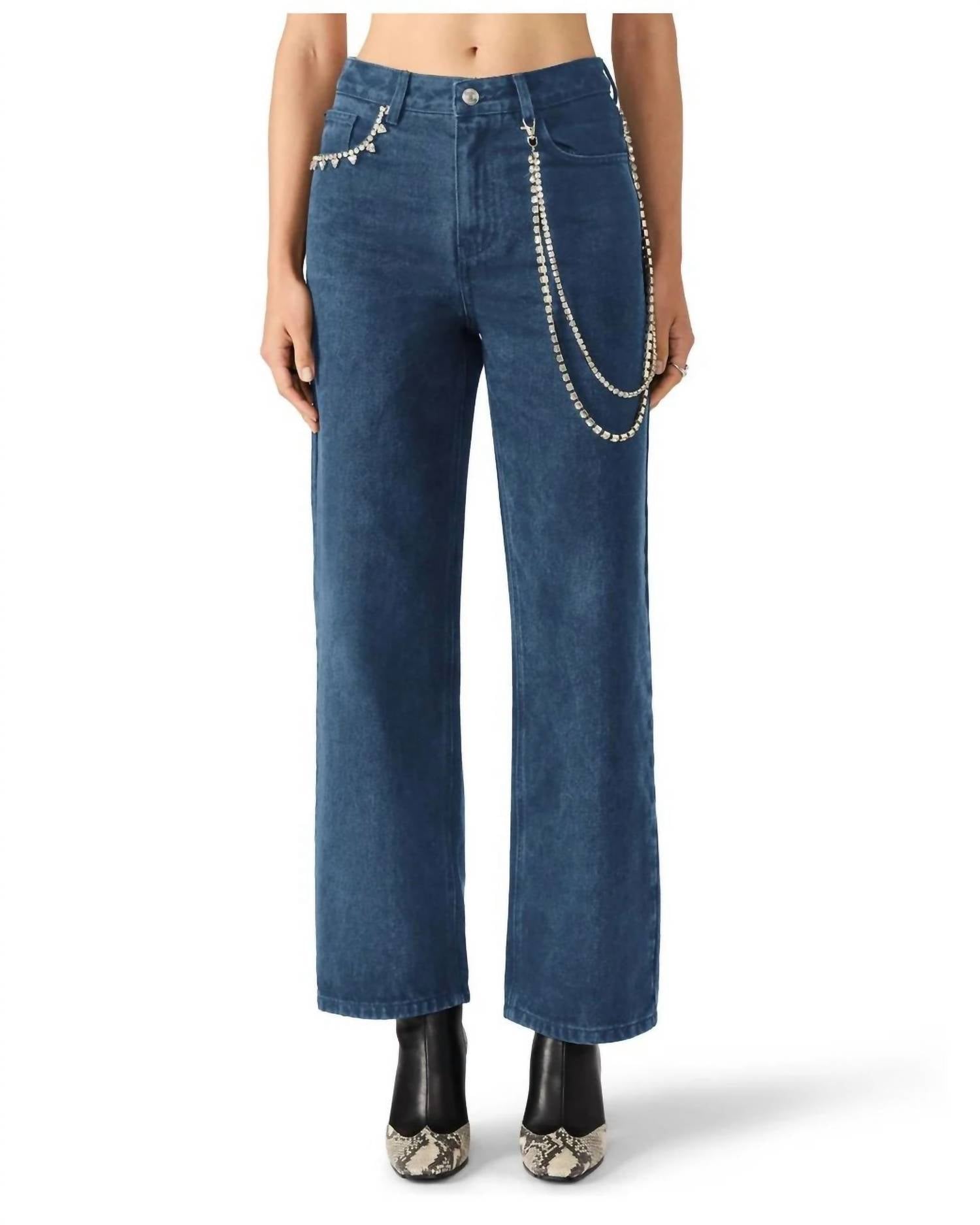 STEVE MADDEN Swift High-rise Rhinestone Chain Jeans in blue - women's jeans - alternate view