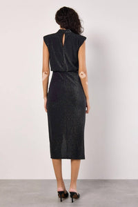 Apricot - Sparkle Mock Neck Ruched Dress