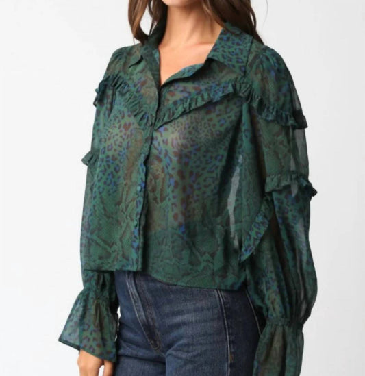 Olivaceous - Zaria Ruffle Sheer Blouse