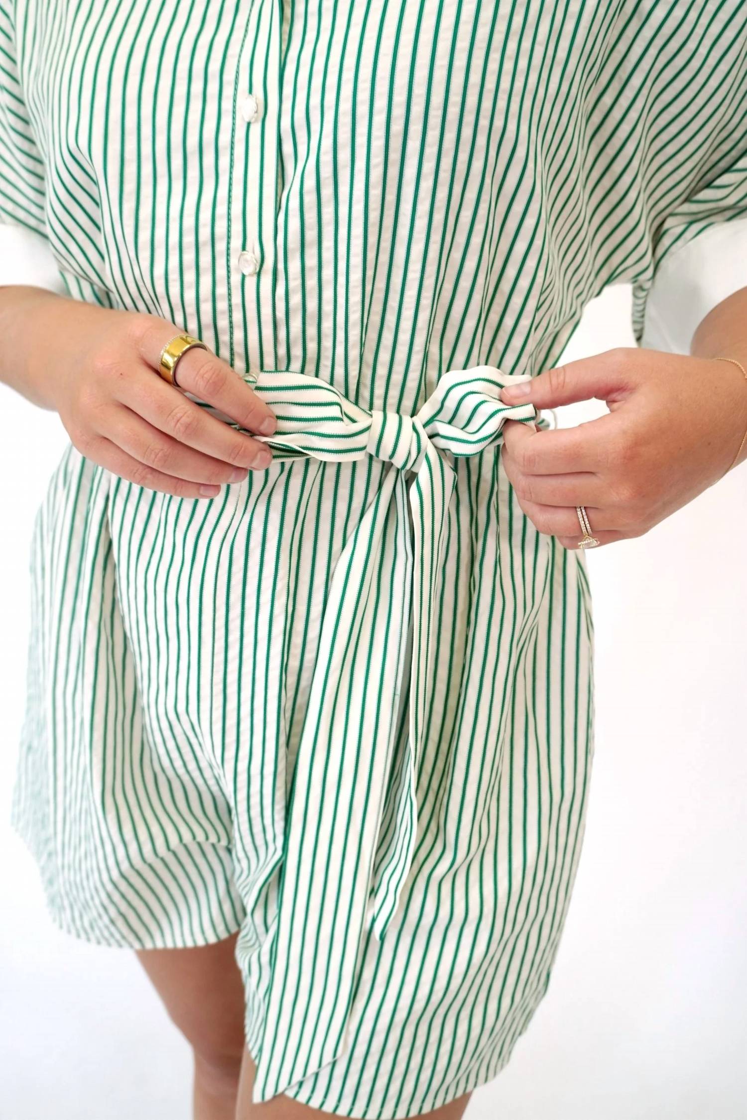 Jodifl - Striped Belted Button-front Romper