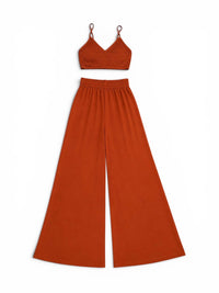 Mable - Smocked Bralette Crop Top & Wide Leg Pants Set