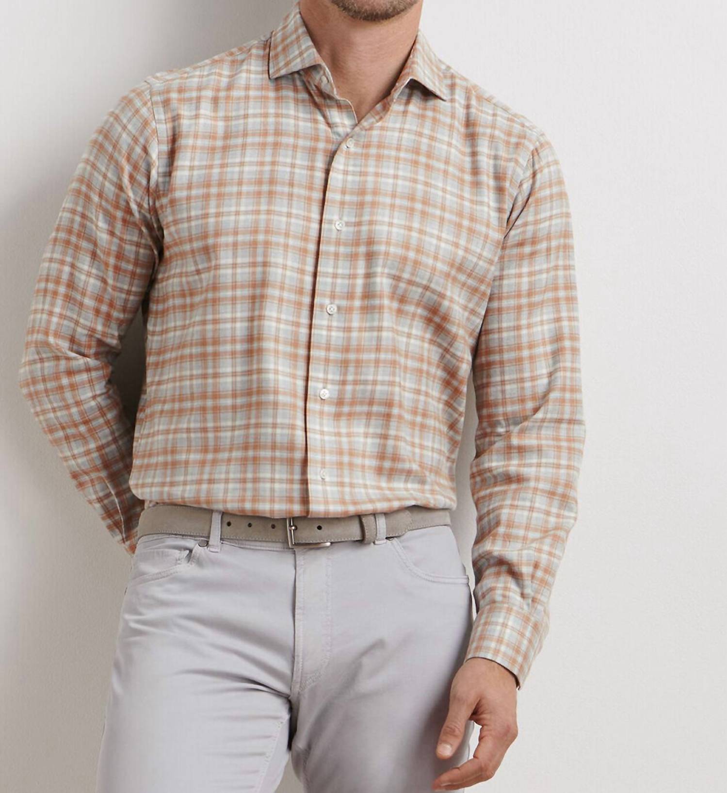 PETER MILLAR Varallo Italian Flannel Shirt in british grey - men's shirt