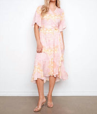 CHARLIE B Printed Flutter Wrap Dress With Self Belt in maeva - women's dress