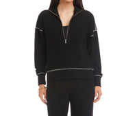 Karen Kane Half-Zip Contrast Stitch Pullover Top in black - women's sweater