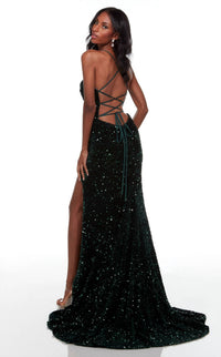 ALYCE PARIS Sequined Cowl Prom Gown With Slit in hunter - women's dress - alternate view