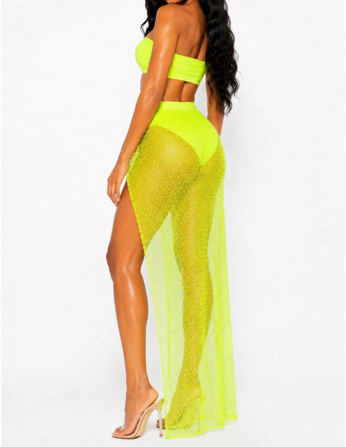 Hot & Delicious - Vacation Vibes High Waist Mesh Pearl Maxi Skirt