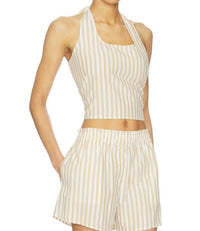 LNA Lir Halter Top in sandbar stripe - women's blouse - detail view