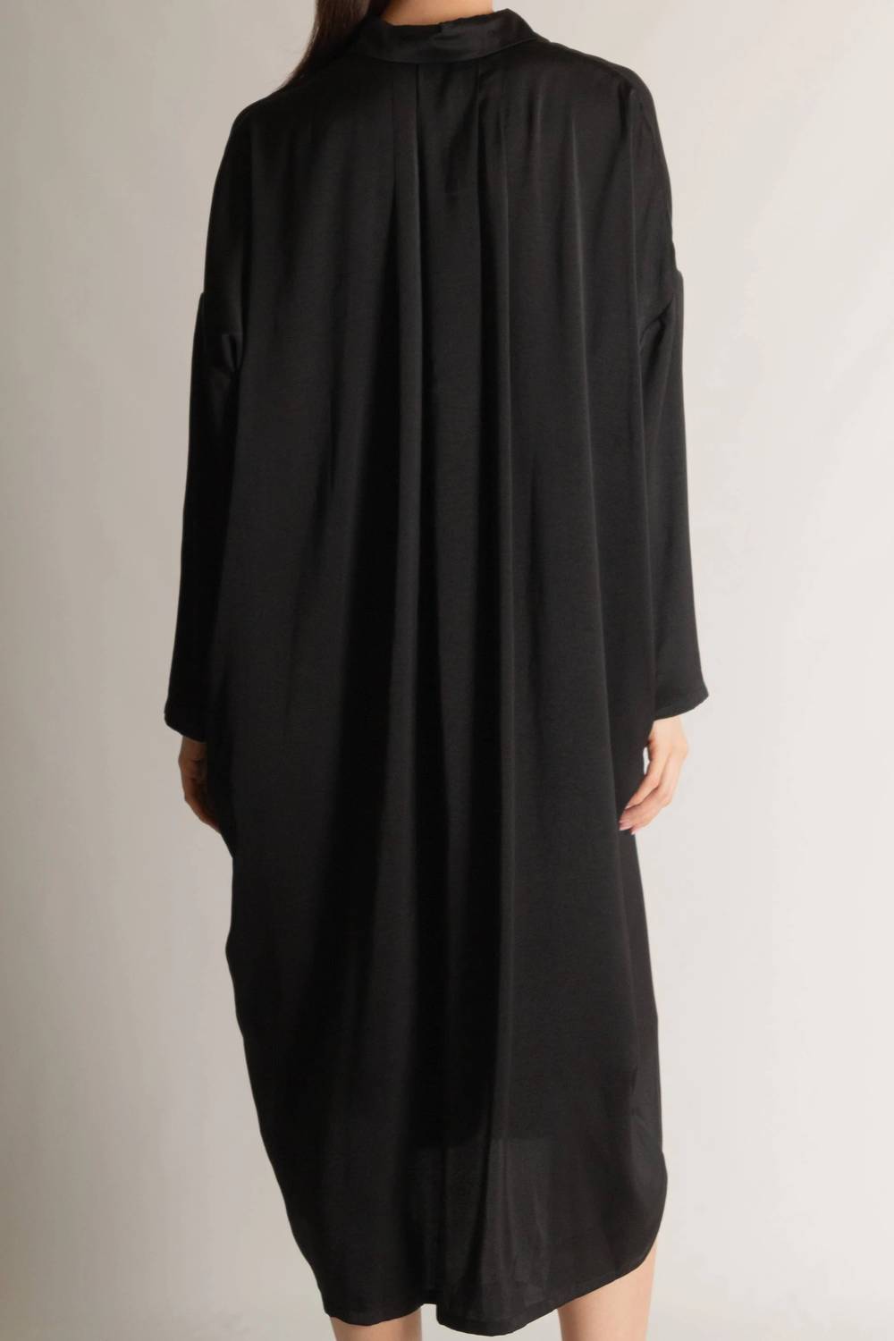 P.Cill - Satin Oversized Button Up Shirt Midi Dress
