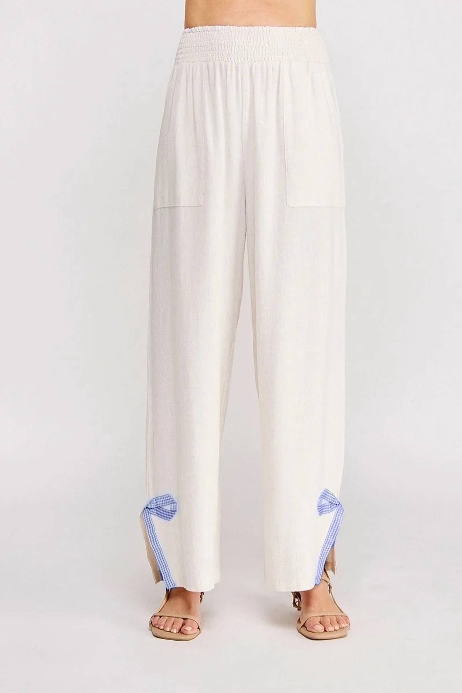 Allie Rose - Alessandra Linen Gingham Bow Shirt & Pant Set