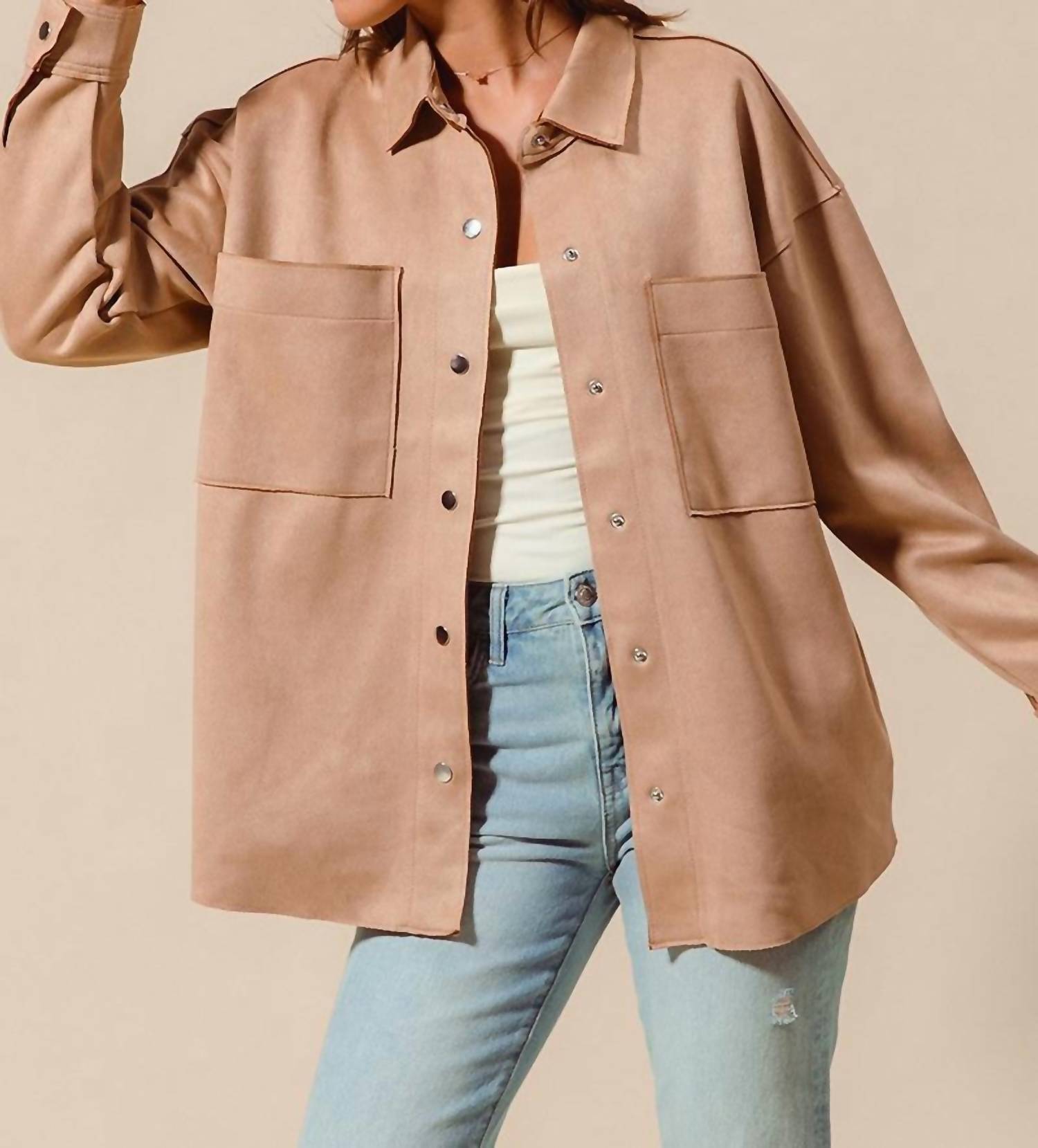 So Me - Women's Suede Snap Shacket