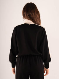 Emily McCarthy Bailey Long Sleeve Bomber Jacket in midnight vanillaluxe loom - women's jacket - detail view