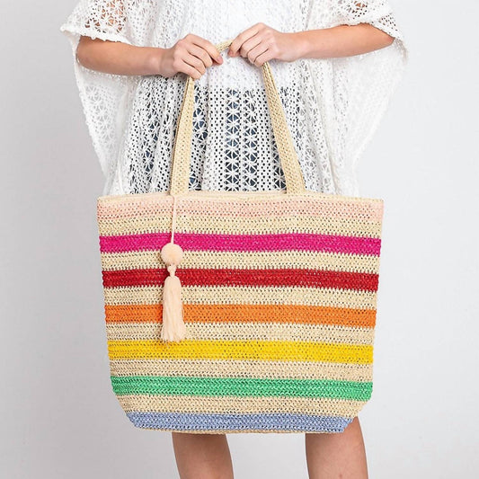 Judson & Co. - Women's Striped Straw Crochet Tote Bag