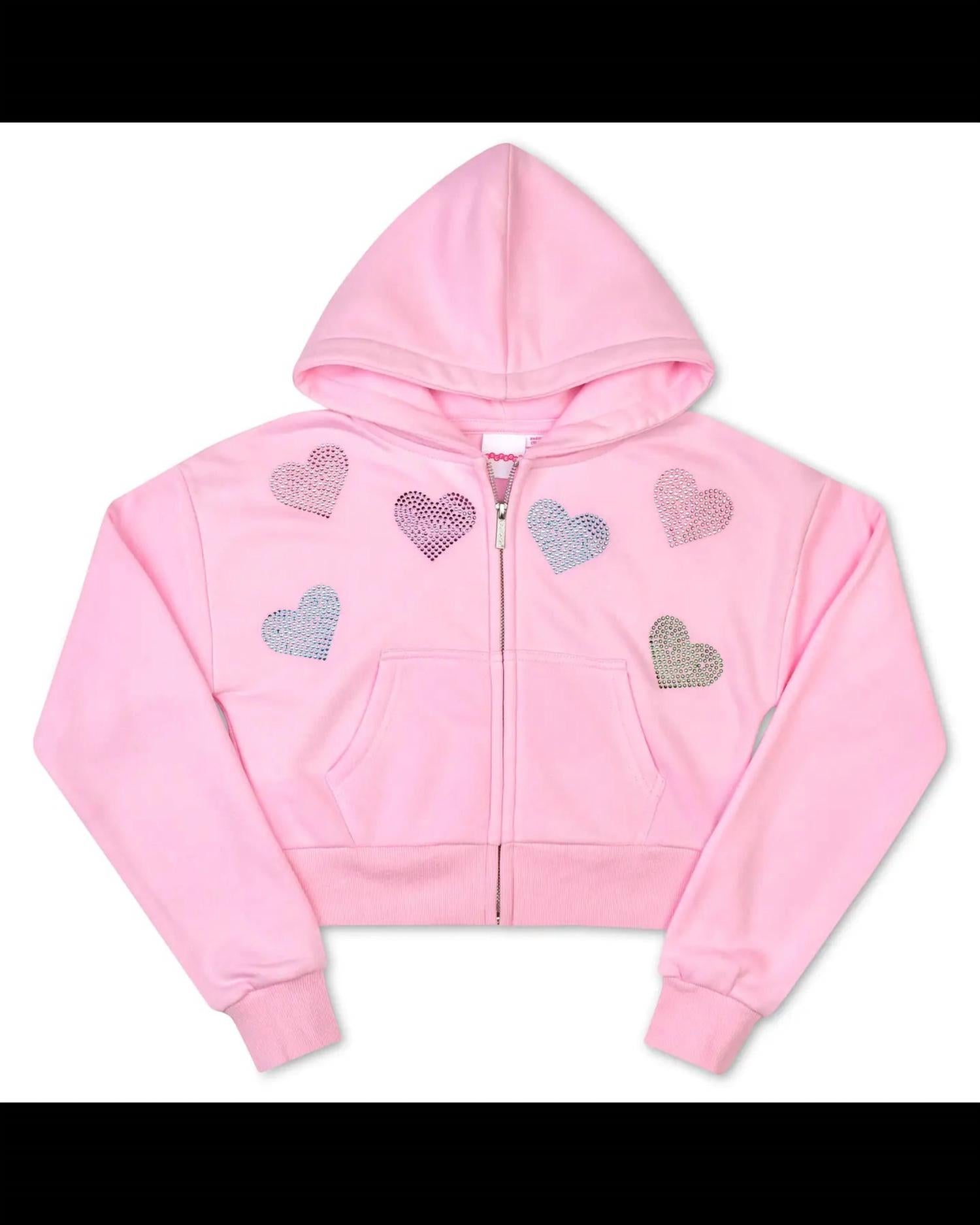 iScream Girls Sparkling Hearts Cropped Zip Sweatshirt in pink - kids' shirt