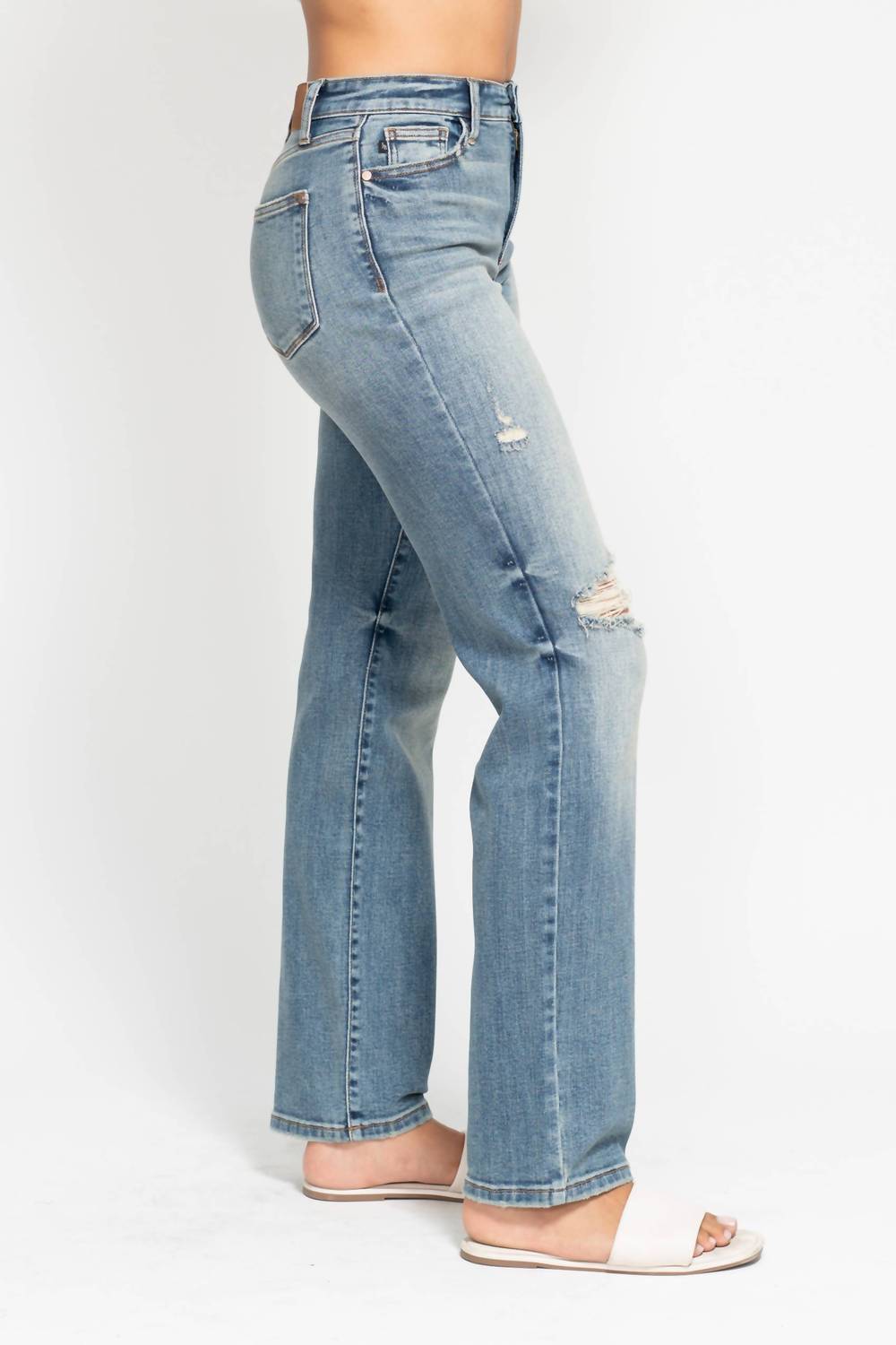 Judy Blue - High Waisted Distressed Straight Leg Denim Jean