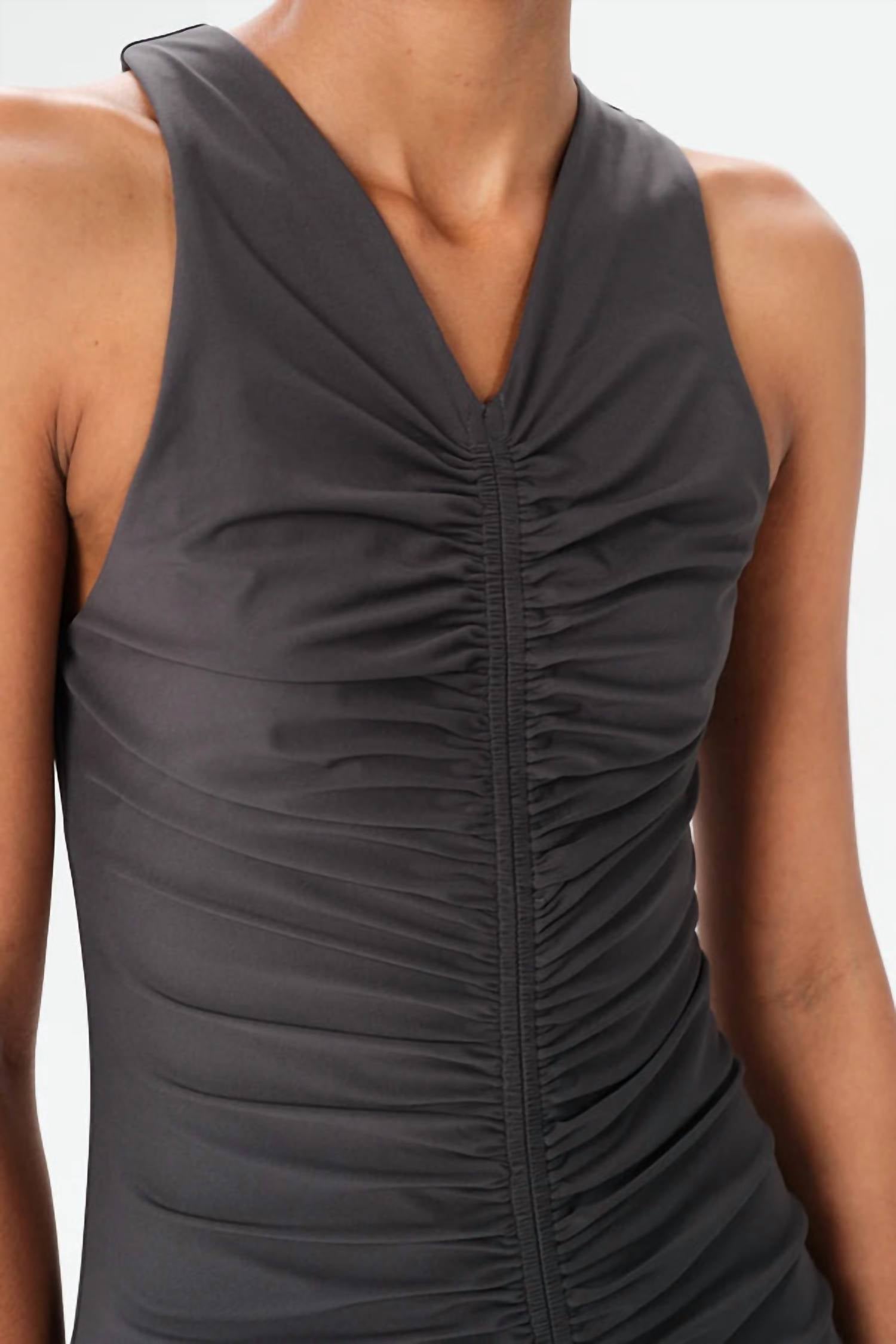 Maria Cher Ceibo Francine Midi Dress in charcoal - women's dress - detail view
