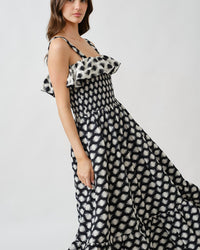 Maude Club Women's Ikat Dotted Smocked Midi Dress in black - women's dress - alternate view