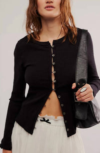 Free People - Button Up Ribbed Shrunken Cardigan