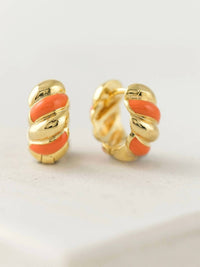 Lover's Tempo Women's Croissant Enamel Huggie Hoops Earrings in gold orange - women's jewelry