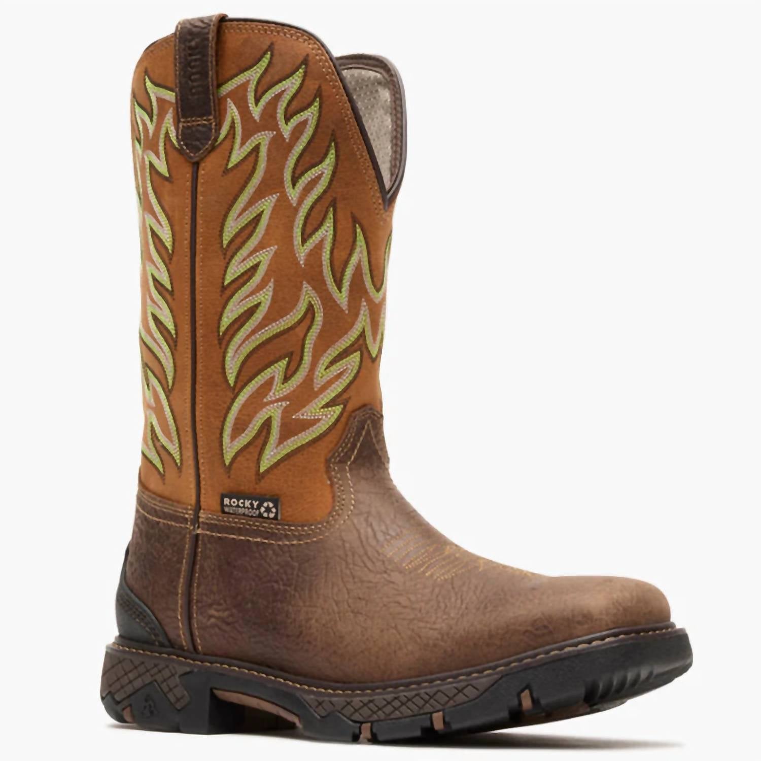 Rocky Men's Ironhawk Waterproof Western Boot in brown - men's boots - detail view