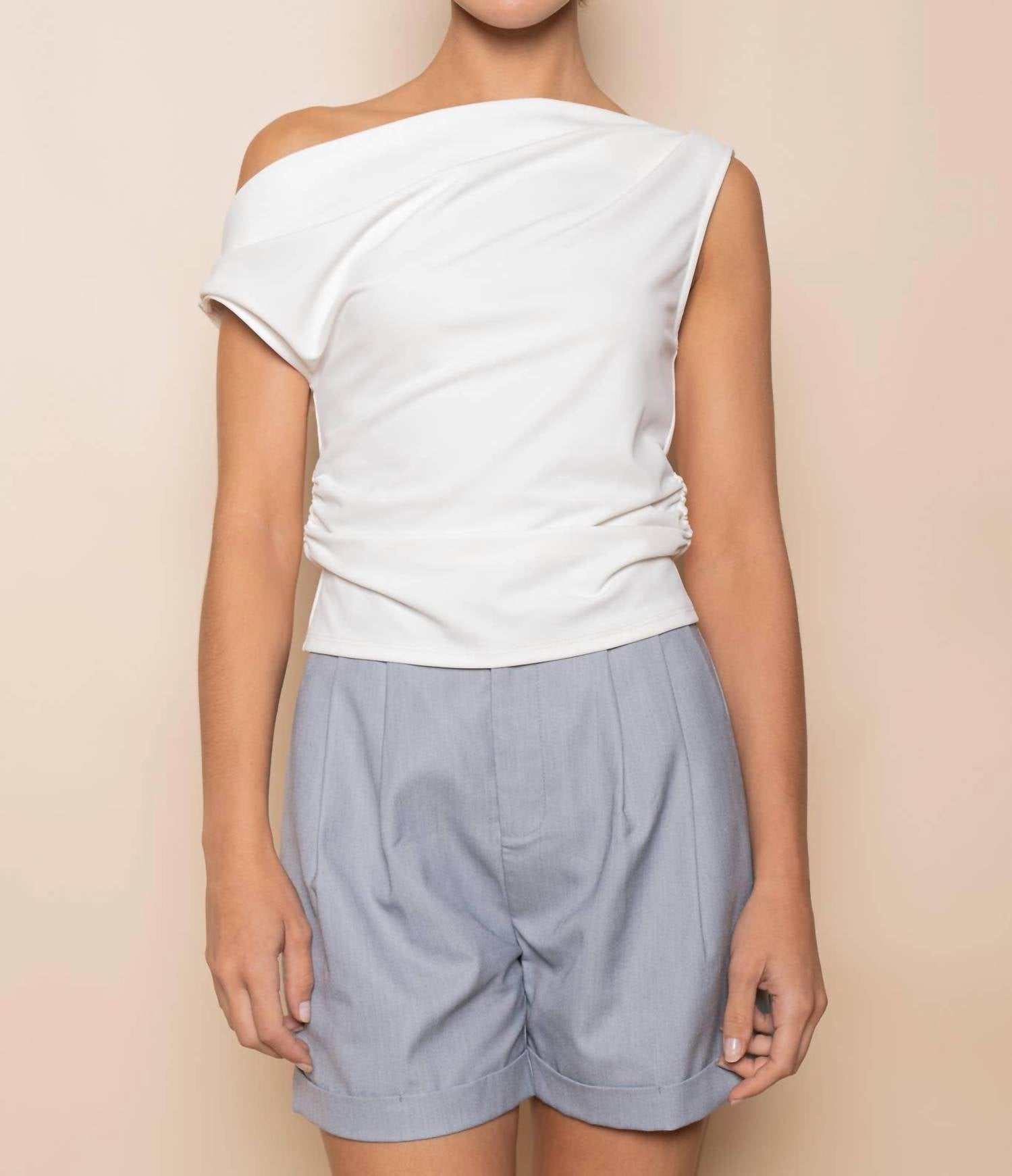 Fore Collection Soft Drape One Shoulder Top in white - women's t-shirt