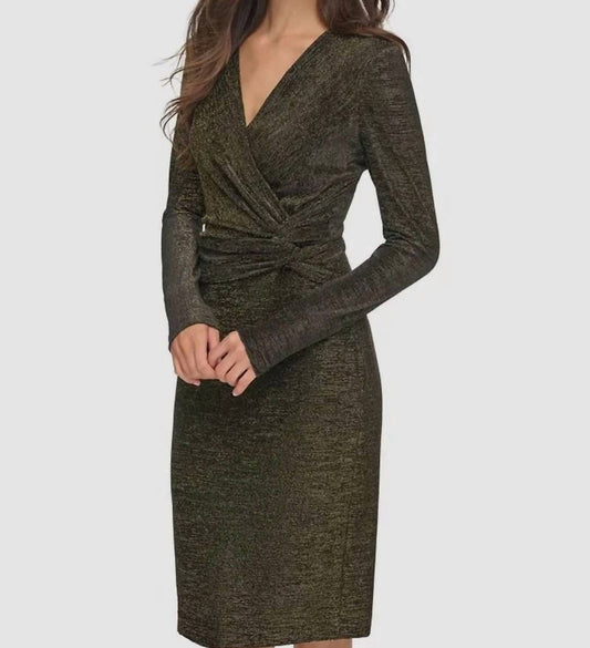 Calvin Klein - Metallic Faux Wrap Sheath Dress