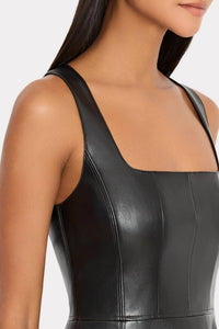 MILLY Faux Leather Mini Dress in black - women's dress - alternate view