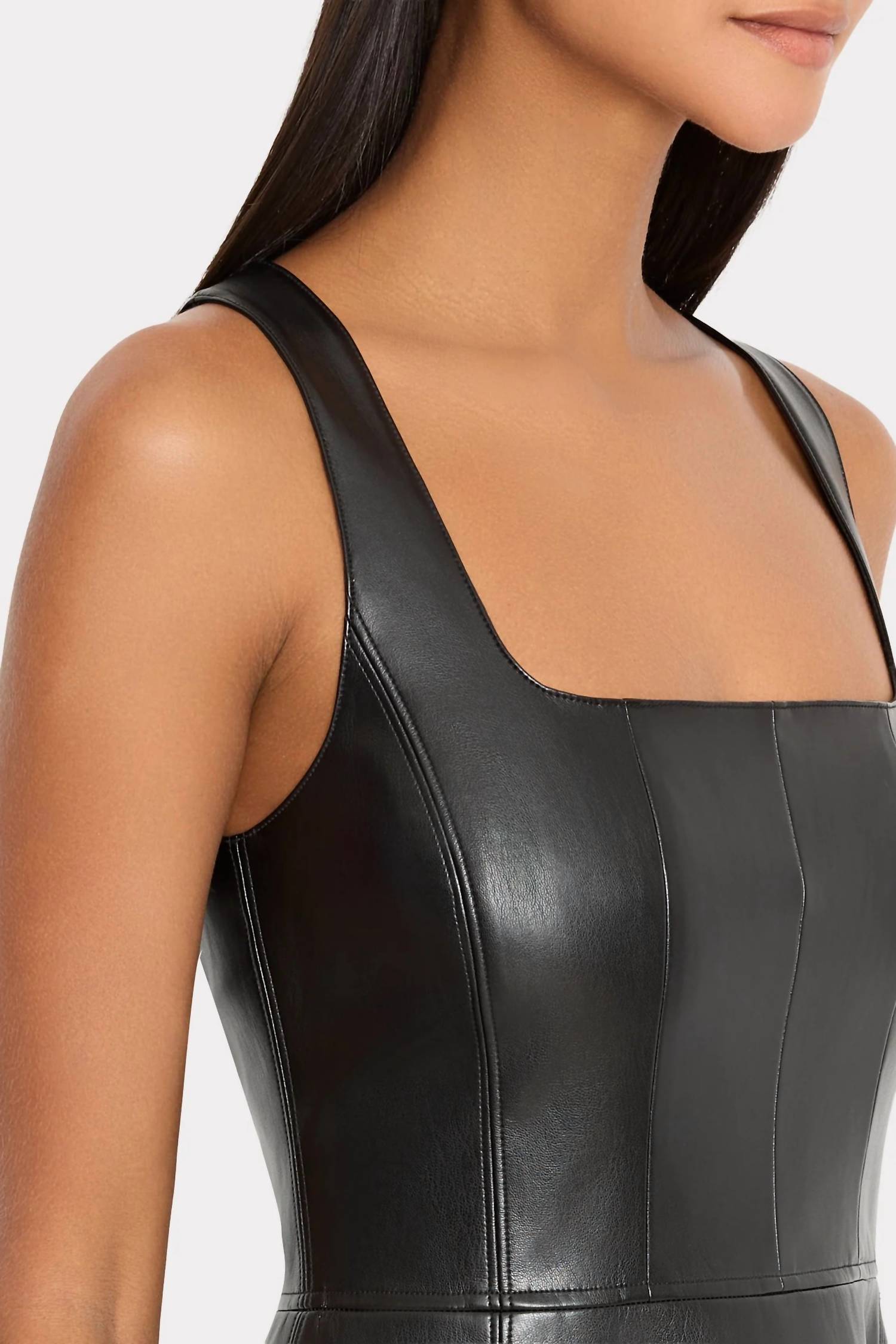 MILLY Faux Leather Mini Dress in black - women's dress - alternate view