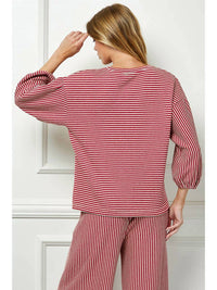 See And Be Seen - Striped Knit Top With Balloon Sleeves