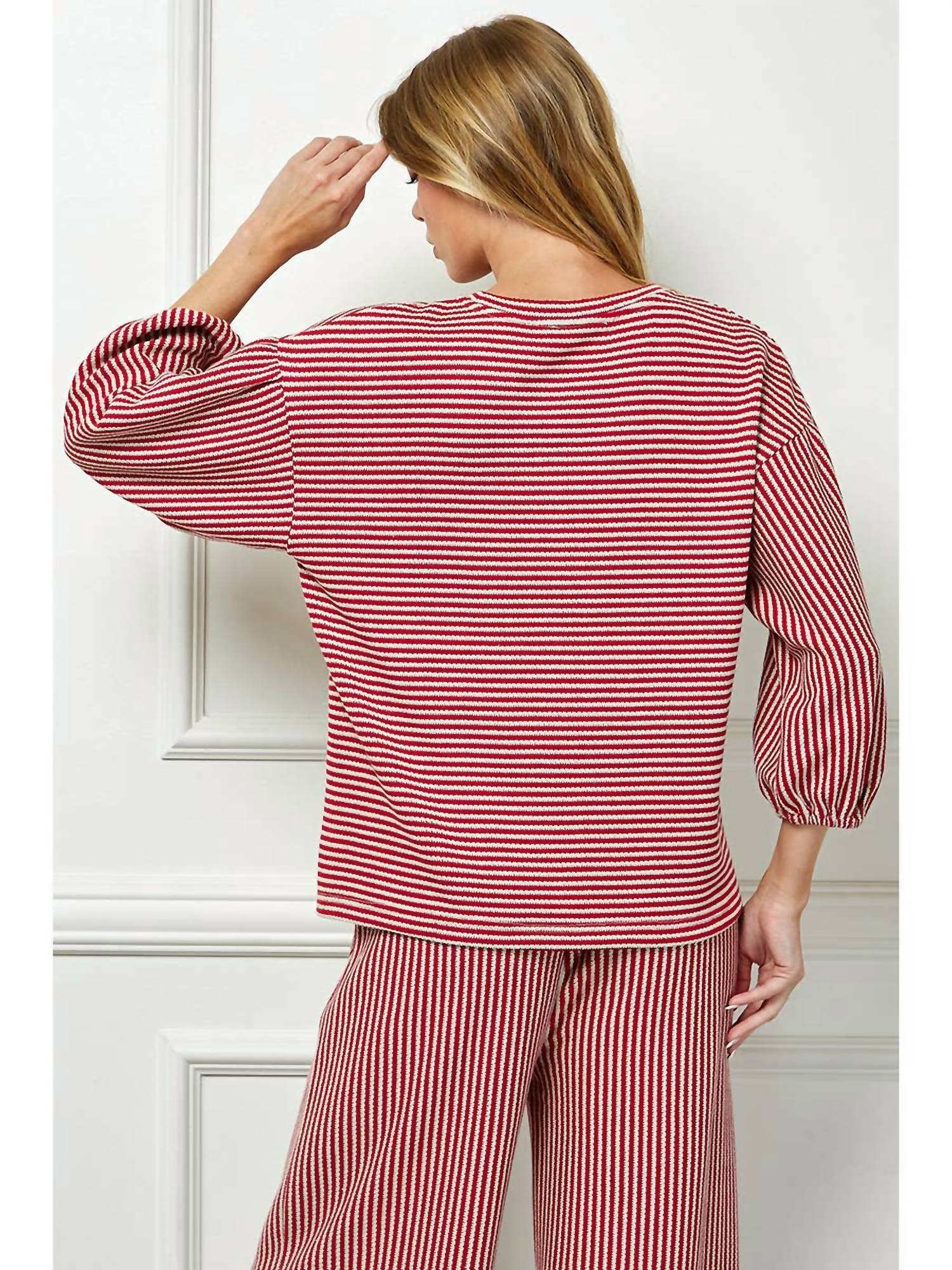 See And Be Seen - Striped Knit Top With Balloon Sleeves