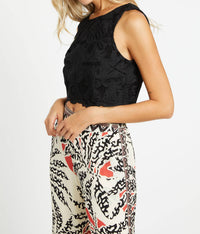 CABALLERO Isabelle Sleeveless Crop Top in black lace - women's shirt - alternate view